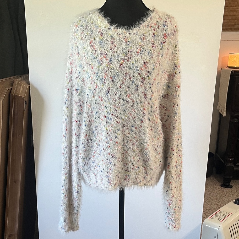SHEIN Fuzzy Multicolor Crew Neck Sweater